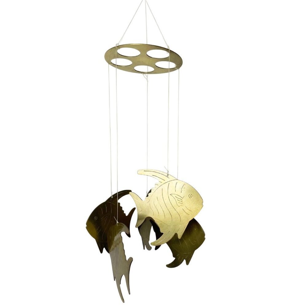 Vintage Brass 5 Tropical Fish Outdoor Wind Chime Made in Taiwan